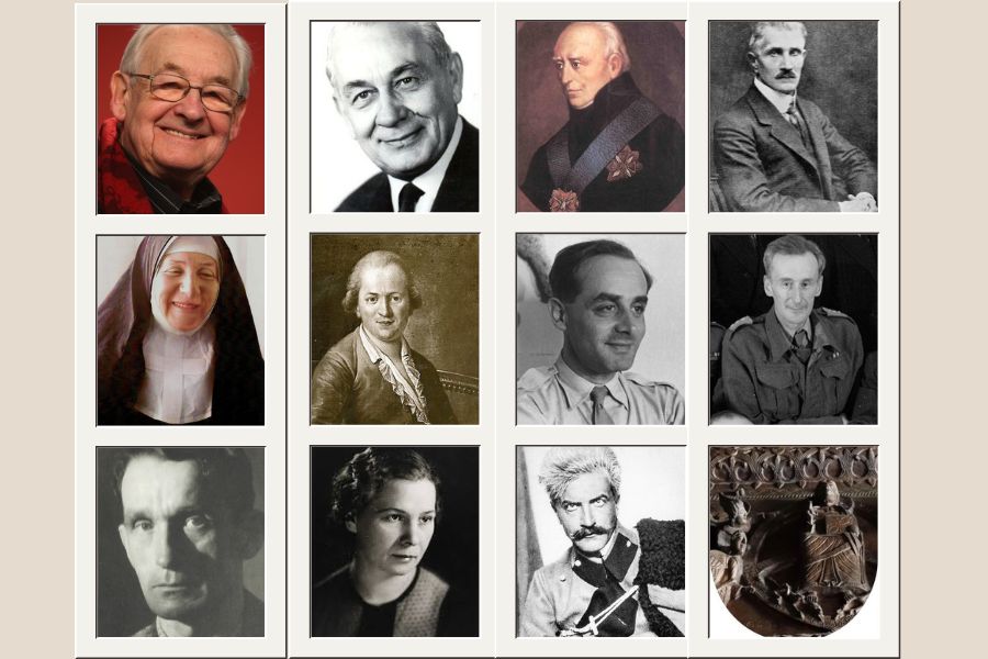 Od góry kolejno: Andrzej Wajda, Mieczysław Fogg, Stanisław Staszic, Ignacy Daszyński, Róża Czacka, Józef Maksymilian Ossoliński, Jerzy Giedroyć, Józef Czapski, Sergiusz Piasecki, Pola Gojawiczyńska, Andrzej Strug