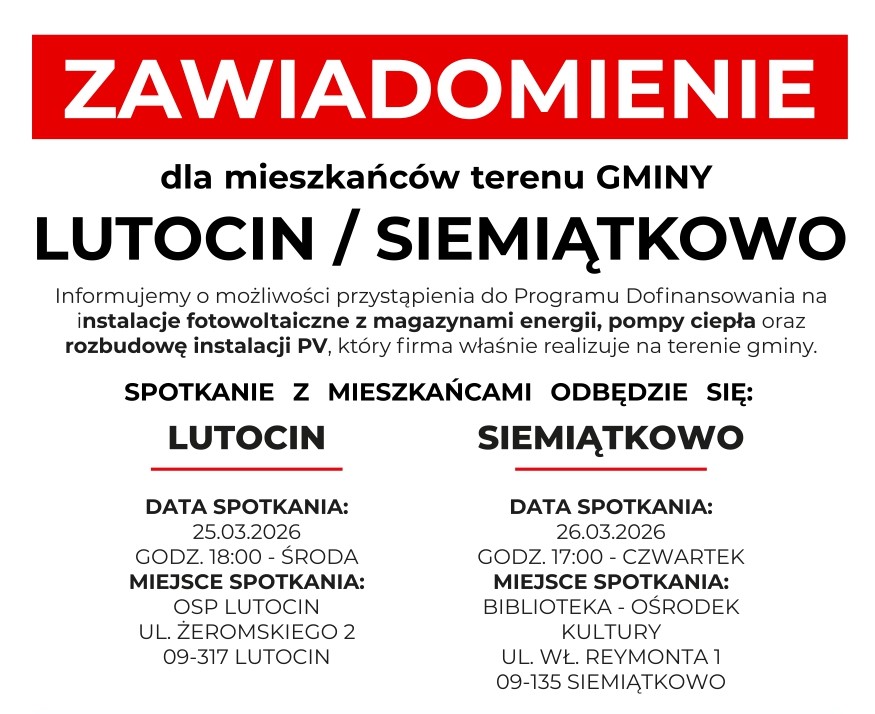 Spotkanie informacyjne odnośnie Programu Grupowego na fotowoltaikę z  magazynami energii