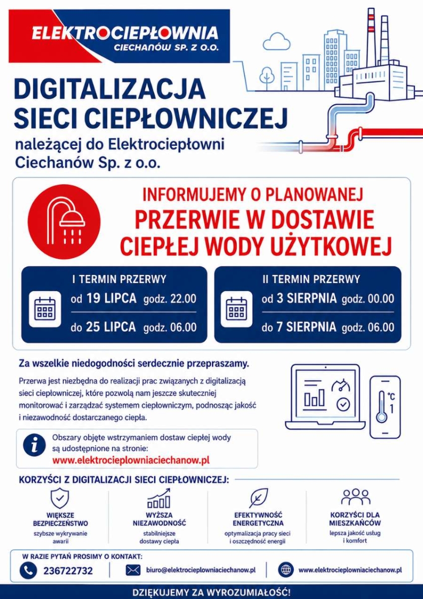 Informacja o wyłączeniach ciepłej wody