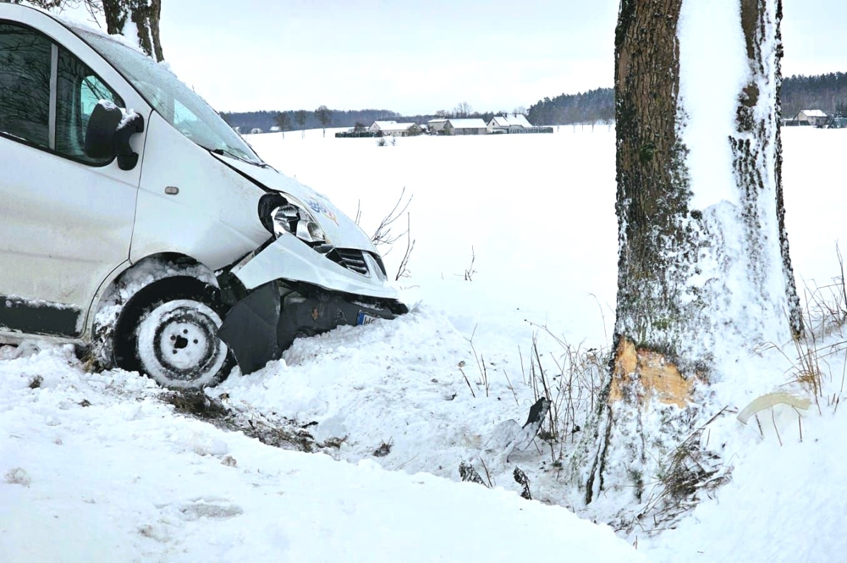 Bus uderzył w drzewo. Dwie osoby trafiły do szpitala