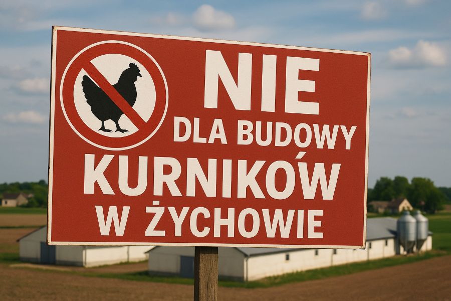 Mieszkańcy protestują i  mówią: NIE kurnikom w Żychowie k. Raciąża!