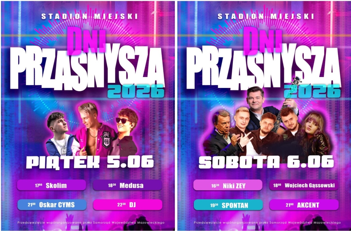 Dni Przasnysza 2026 startują już dziś. Zagrają Skolim, Wojciech Gąssowski oraz Oskar Cyms